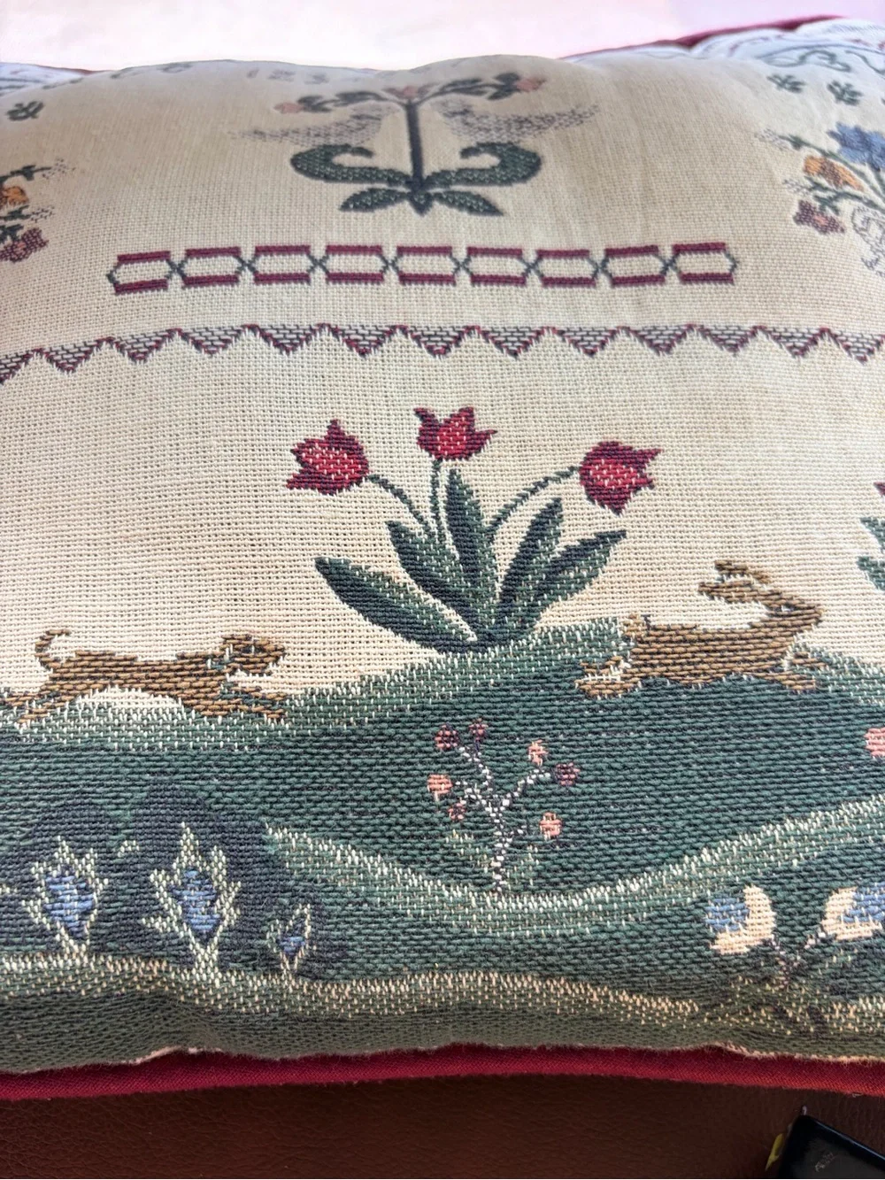 Vintage‎ Alphabet Sampler Tapestry Pillow Woven Rabbit Cottagecore Throw Accent